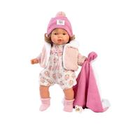 Llorens 1038572 Poupée Lola aux Yeux Gris et Cheveux blonds, poupée au Corps Souple, avec Bonnet et Couverture Rose 38 cm