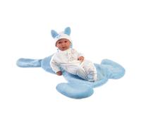 Llorens 1063597 Poupée Bimbo, aux Yeux Bleus et Corps Doux, poupée avec Tenue, tétine, Attache-tétine et Couverture de Lapin Bleu, poupée garçon New Born, 35 cm