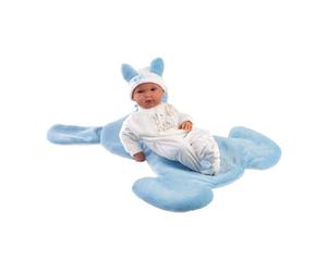 Llorens 1063597 Poupée Bimbo, aux Yeux Bleus et Corps Doux, poupée avec Tenue, tétine, Attache-tétine et Couverture de Lapin Bleu, poupée garçon New Born, 35 cm