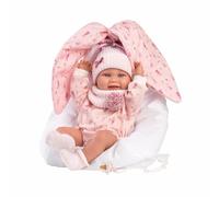 Llorens 1073802 New Born Poupée avec Yeux Bleus et Corps en Vinyle, avec Tenue et Grand Sac de Transport avec Oreilles de Lapin, 40 cm