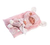 Llorens 73860 Nica Poupée avec Yeux Bleus et Corps en Vinyle, avec Tenue Rose, Couverture Confortable, Sucette et Coussin Doux, 40 cm