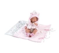 Llorens Poupée Nica 1073898 - avec Yeux Bleus et Corps Ferme - avec Tenue Rose, tétine et Couverture Douce - 40 cm