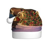 LLOTPQ Bonnet de Père Noël pour adultes - Chapeau de Noël unisexe avec motif imprimé village de carnaval de Noël, idéal pour les fêtes de fin d'année, le Nouvel An