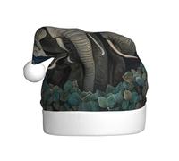 LLOTPQ Chapeau de Père Noël pour adultes - Chapeau de Noël unisexe avec motif éléphants imprimé artistique, parfait pour les fêtes de fin d'année, le Nouvel An