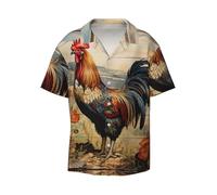 LLOTPQ Chemise décontractée à manches courtes pour homme, motif coq sur bois, imprimé terres agricoles, respirant, confortable, polyvalent pour les vacances et les voyages en plein air, Noir , XL