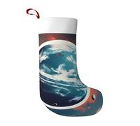 LLOTPQ Grande chaussette de Noël imprimée planète Terre - Décoration de fête de vacances pour cheminée, arbre de Noël et maison