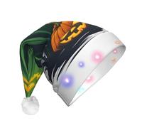 LLOTPQ Green Ghost Horror Halloween Citrouille Print Chapeau de Noël LED pour adultes - Chapeau de Père Noël festif, couvre-chef de fête d'hiver en peluche pour les vacances, Noël