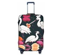 LLOTPQ Housse de protection pour valise - Deux grues chrysanthèmes imprimés pour femmes et filles, accessoires de voyage, étiquettes esthétiques, blanc, S