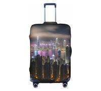 LLOTPQ Housse de protection pour valise - Vue aérienne Nuit de Hong Kong Impression Valise Bagage Case pour femmes et filles, accessoires de voyage, étiquettes esthétiques, blanc, S