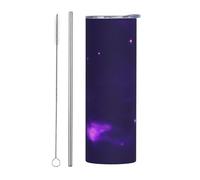 LLOTPQ Lot de 2 tasses en acier inoxydable avec paille - Bouteille d'eau isotherme de 591 ml - Motif galaxie magique - Idéal pour le bureau, la voiture, le camping, le sport