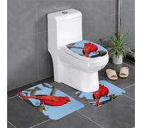LLOTPQ Lot de 3 tapis de salle de bain en forme de U, tapis de coiffeuse en flanelle pour salle de bain principale et douche Motif oiseau rouge