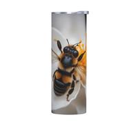 LLOTPQ Mug en acier inoxydable sans accessoires - Bouteille d'eau isotherme de 591 ml - Motif abeille sur nid d'abeille - Idéal pour le bureau, la voiture, le camping, le sport