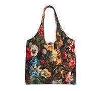 LLOTPQ Ocean Green Wave Surf Print Canvas Tote Bags - Sacs d'épicerie pour femmes, sac fourre-tout de rangement pour le shopping, les voyages, la plage et un usage quotidien, Tête de mort florale