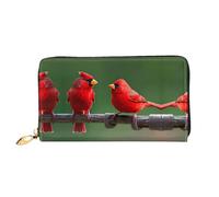 LLOTPQ Portefeuille élégant en cuir avec imprimé grenouilles d'arbre aux yeux rouges - Longue pochette pour femme, portefeuille à deux volets avec poche pour pièces de monnaie, Oiseaux rouges., One