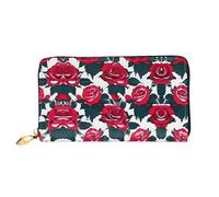 LLOTPQ Portefeuille élégant en cuir imprimé bouteille de vin - Longue pochette pour femme, portefeuille à deux volets avec poche pour pièces de monnaie, Tableau floral rose, One Size