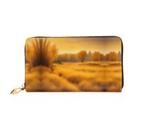 LLOTPQ Portefeuille élégant en cuir imprimé étoile de mer - Longue pochette pour femme, portefeuille à deux volets avec poche pour pièces de monnaie, Paysages d'herbe dorée d'automne, One Size