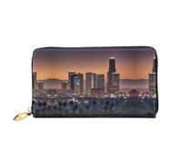 LLOTPQ Portefeuille élégant en cuir imprimé feux d'artifice avec cœurs rouges - Longue pochette pour femme, portefeuille à deux volets avec poche pour pièces de monnaie, Los Angeles Skyline, One Size