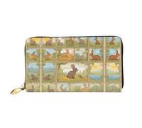 LLOTPQ Portefeuille élégant en cuir imprimé œuf de Pâques lapin herbe en bois - Longue pochette pour femme, portefeuille à deux volets avec poche pour pièces de monnaie, Lapin mignon, One Size