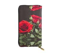 LLOTPQ Portefeuille en cuir imprimé cerveau intelligence artificielle - Pochette fine et élégante - Design léger - Long portefeuille à deux volets avec poche pour pièces de monnaie, Vin et rose rouge