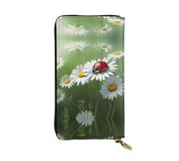 LLOTPQ Portefeuille en cuir imprimé pastèque rouge, pochette fine et élégante, design léger, long portefeuille à deux volets avec poche pour pièces de monnaie, Coccinelle sur marguerite, Taille unique