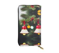 LLOTPQ Portefeuille en cuir imprimé Père Noël mignon - Pochette fine et élégante - Design léger - Long portefeuille à deux volets avec poche pour pièces de monnaie, Sapin de Noël et clochette, Taille