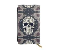 LLOTPQ Portefeuille en cuir imprimé tête de mort et fleurs - Pochette fine et élégante - Design léger - Portefeuille long à deux volets avec poche pour pièces de monnaie, Skull Yoga and Flower, Taille