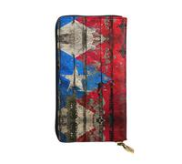 LLOTPQ Portefeuille en cuir imprimé tournesol - Pochette fine et élégante - Design léger - Long portefeuille à deux volets avec poche pour pièces de monnaie, Papier peint Drapeau Porto Rico, Taille