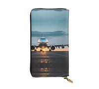 LLOTPQ Portefeuille en cuir imprimé tournesol - Pochette fine et élégante - Design léger - Long portefeuille à deux volets avec poche pour pièces de monnaie, Avion sous la lumière du soir, Taille