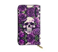 LLOTPQ Portefeuille en cuir violet avec imprimé floral lavande - Pochette fine et élégante - Design léger - Long portefeuille à deux volets avec poche pour pièces de monnaie, Plusieurs têtes de mort