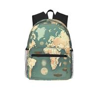 LLOTPQ Sac à dos décontracté imprimé carte du monde rétro pour voyage | Middle Further Studies Youth Bandoulière réglable Rangement Simplicité Trois bons étudiants Bolsa étanche