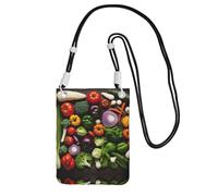 LLOTPQ Sac de transport noir pour téléphone portable - Introduction de divers légumes imprimé sac à main bandoulière bandoulière universelle, idéal pour les déplacements, le shopping, Noir , Taille