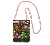 LLOTPQ Sac de transport noir pour téléphone portable - Introduction de divers légumes imprimé sac à main bandoulière bandoulière universelle, idéal pour les déplacements, le shopping, rose, Taille