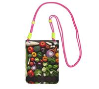 LLOTPQ Sac de transport noir pour téléphone portable - Introduction de divers légumes imprimé sac à main bandoulière bandoulière universelle, idéal pour les déplacements, le shopping, Fuchsia, Taille