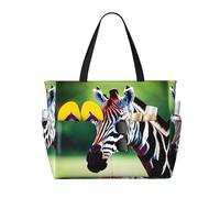 LLOTPQ Sac fourre-tout de voyage de plage de grande capacité, pliable, parfait pour les vacances en famille et une utilisation quotidienne, Zèbre et girafe., Taille unique