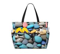 LLOTPQ Sac fourre-tout pliable de grande capacité avec impression musicale colorée, parfait pour les vacances en famille et une utilisation quotidienne, Galets colorés, Taille unique
