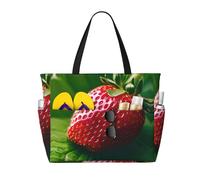 LLOTPQ Sac fourre-tout pliable de grande capacité avec imprimé oiseaux, fleurs, papillons, idéal pour les vacances en famille et une utilisation quotidienne, fraise, Taille unique