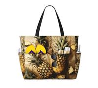 LLOTPQ Sac fourre-tout pliable de grande capacité avec imprimé Père Noël, bonhomme de neige, idéal pour les vacances en famille et une utilisation quotidienne, Ananas à paillettes dorées et fruits