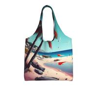 LLOTPQ Sacs fourre-tout en toile avec imprimé paysage de plage - Sacs d'épicerie pour femme, sac fourre-tout de rangement pour le shopping, les voyages, la plage et un usage quotidien, Paysage de