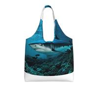 LLOTPQ Sacs fourre-tout en toile avec imprimé requin bleu - Sacs d'épicerie pour femme, sac fourre-tout de rangement pour le shopping, les voyages, la plage et un usage quotidien, Requin bleu, Taille