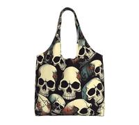 LLOTPQ Sacs fourre-tout en toile avec imprimé tournesol - Sacs d'épicerie pour femme, sac fourre-tout de rangement pour le shopping, les voyages, la plage et un usage quotidien, Tête de mort squelette