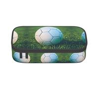 LLOTPQ Trousse à crayons brodée avec imprimé papillon coloré - Organiseur de stylos pour filles et garçons, fournitures scolaires, papeterie et utilisation de bureau, Ballon de football vert sur herbe