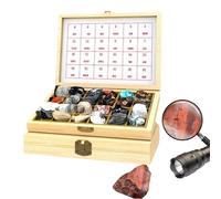 LLOZoo Coffret de géologie éducatif (24/30/42/49/56/100 pièces), kit de collection de roches et de minéraux, boîte en bois : anti-poussière et anti-vandalisme,24pcs