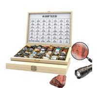 LLOZoo Coffret de géologie éducatif (24/30/42/49/56/100 pièces), kit de collection de roches et de minéraux, boîte en bois : anti-poussière et anti-vandalisme,56pcs