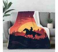 LLponhg Couverture de Lit Dessin Animé Cowboy 1 Personne en Flanelle, Plaid Polaire Ouest Cheval au Galop Chaud pour l'hiver, Couvre-lit Pop Art Désert Doux Chambre Enfant et Adulte 100x130 cm