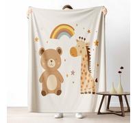 LLponhg Couverture Dessin Animé Ours 3D Polaire Imprimée, Plaid Animaux Girafe Décoratif pour Canapé de Salon, Jeté de Lit Doux Mignon Arc en Ciel Idée Cadeau pour Garçons et Filles 130x150 cm