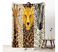 LLponhg Couverture Portraits d'animaux Safari Couverture Polaire Chaude Détails Linéaires Géométriques Couvertures et Plaids Doux Thème Terre Cuite pour Lit, Adulte et Enfant 130x150 cm