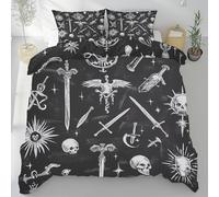 LLponhg Crâne d'horreur Housse de Couette Armes De Style Anime 3 Pièces, Douce et Respirante, Parure de Lit l'art Gothique 220x240 cm avec Fermeture Éclair, 2 Personnes 2 Taies d'oreiller 65x65 cm