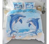 LLponhg Housse de Couette 140x200 Dauphin De Dessin Animé Parure de Lit Adulte Microfibre Doux et Respirant Animaux Marins Linge de lit Fermeture Éclair 1 Personnes Taies d'oreiller