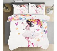 LLponhg Housse de Couette 140x200 Fille-Papillon Enfant Housse de Couette Douce et Respirante Blanc Parure de Lit avec Fermeture Éclair,2 Taies d'oreiller 65x65cm