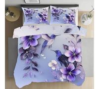 LLponhg Housse de Couette 140x200 Magnolia Fleuri Enfant Housse de Couette Douce et Respirante Violet Parure de Lit avec Fermeture Éclair,2 Taies d'oreiller 65x65cm